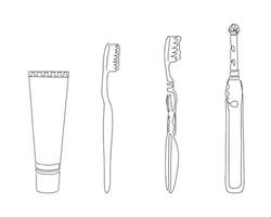 une ensemble de brosses à dents dans un doubler. brosse à dents et pâte Icônes. illustration vecteur