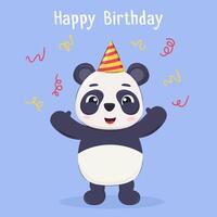 mignonne dessin animé Panda ours personnage dans anniversaire casquette. anniversaire fête carte, invitation, affiche concept vecteur