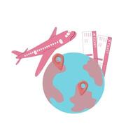 été illustration, ensemble de mignonne rose Voyage Icônes, Voyage et aventure tourisme, Voyage à l'étranger, été vacances voyage ensemble, rose des billets, rose avion, passeport, globe vecteur