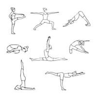 femme activités. yoga collection de pose, yoga pose silhouettes. équilibre, harmonie et pleine conscience concept. illustration isolé sur blanc Contexte vecteur