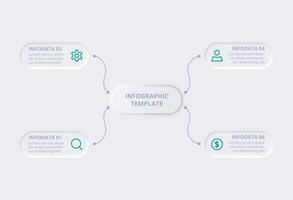 neumorphique organigramme infographie. Créatif concept pour infographie avec 4 pas, choix, les pièces ou processus. modèle pour diagramme, graphique, présentation et graphique. vecteur