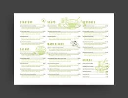 végétarien restaurant menu disposition conception brochure ou nourriture prospectus modèle illustration. vecteur