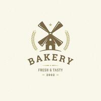 boulangerie logo ou badge ancien illustration moulin silhouette pour boulangerie sho vecteur