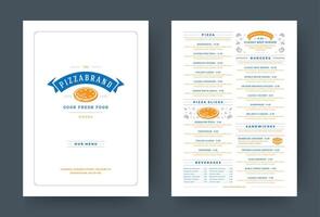 Pizza restaurant menu disposition conception brochure ou nourriture prospectus modèle illustration. vecteur