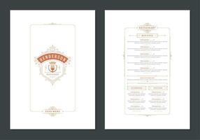menu conception modèle avec couverture et restaurant ancien logo brochure. vecteur