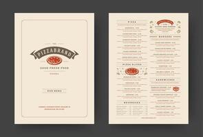 Pizza restaurant menu disposition conception brochure ou nourriture prospectus modèle illustration vecteur