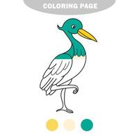 coloriage simple. illustration d'oiseau à colorier de dessin animé mignon. cigogne, héron vecteur