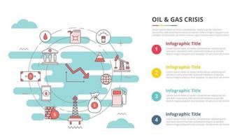 concept de crise de l'industrie pétrolière et gazière pour la bannière de modèle d'infographie avec des informations de liste en quatre points