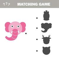 jeu d'association d'ombres. illustration de vecteur de dessin animé - éléphant rose