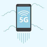 modèle 5g avec smartphone volant. technologie Web mobile à haute vitesse vecteur