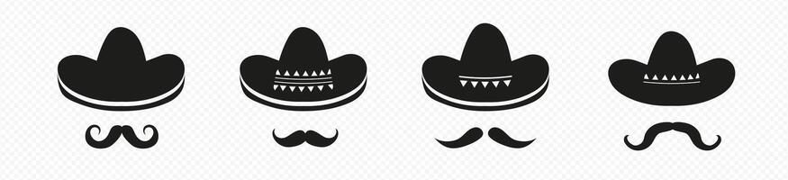 noir mexicain sombrero Chapeaux avec moustache ensemble vecteur