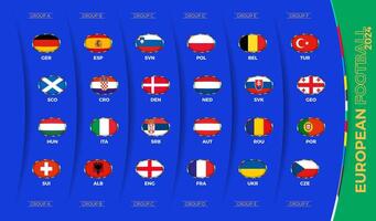 tout drapeaux trié par groupe, nationale Football équipes participant dans européen Football tournoi dans Allemagne. vecteur