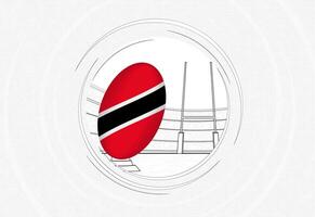 Trinidad et Tobago drapeau sur le rugby balle, doublé cercle le rugby icône avec Balle dans une bondé stade. vecteur