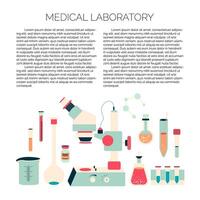 brochure conception modèle de médical laboratoire avec chimique éléments comme microscope, pilules, ballon et autre scientifique équipement vecteur