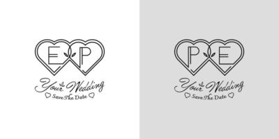 des lettres ep et pe mariage l'amour logo, pour des couples avec e et p initiales vecteur