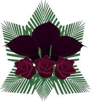 Calla lily et rose bouquet de couleur sombre et sombre avec des feuilles de palmier vector illustration