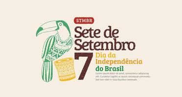 Brésil indépendance journée sept de setembro avec des illustrations de dessiné à la main guitares et brésilien main tambours. branché grunge timbre Brésil indépendance journée bannière. vecteur