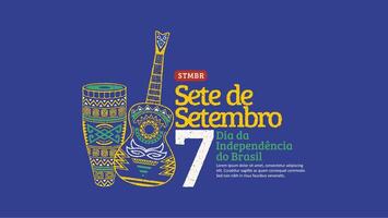 Brésil indépendance journée sept de setembro avec des illustrations de dessiné à la main guitares et brésilien main tambours. branché grunge timbre Brésil indépendance journée bannière. vecteur