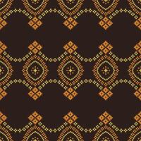 traditionnel noir ethnique motifs ikat géométrique en tissu modèle traverser point.ikat broderie ethnique Oriental pixel marron arrière-plan.abstrait, illustration. texture, décoration, papier peint. vecteur