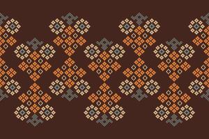 traditionnel noir ethnique motifs ikat géométrique en tissu modèle traverser point.ikat broderie ethnique Oriental pixel marron arrière-plan.abstrait, illustration. texture, décoration, papier peint. vecteur