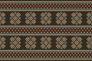 traditionnel noir ethnique motifs ikat géométrique en tissu modèle traverser point.ikat broderie ethnique Oriental pixel marron arrière-plan.abstrait, illustration. texture, décoration, papier peint. vecteur