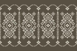 traditionnel noir ethnique motifs ikat géométrique en tissu modèle traverser point.ikat broderie ethnique Oriental pixel gris arrière-plan.abstrait, illustration. texture, décoration, papier peint. vecteur
