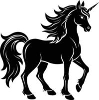 une noir et blanc illustration de une Licorne vecteur