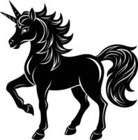 une noir et blanc illustration de une Licorne vecteur