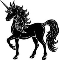 une noir et blanc illustration de une Licorne vecteur