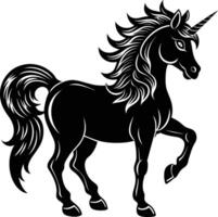 une noir et blanc illustration de une Licorne vecteur