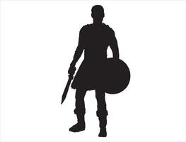gladiateur silhouette sur blanc Contexte vecteur