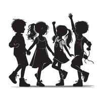 les enfants silhouette sur blanc Contexte. enfant profiter, Aller à école illustration. enfant logo vecteur