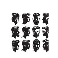 mans cheveux style ensemble silhouette. mans cheveux Couper illustration vecteur