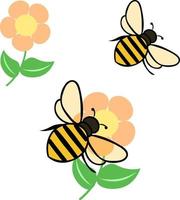 abeille mignonne sur des illustrations vectorielles de fleurs heureuses vecteur