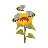 illustration de tournesol avec abeille vecteur