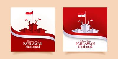 hari Pahlawan nasal ou Indonésie nationale héros journée social médias carré bannière vecteur