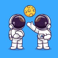 mignonne astronaute parlant à propos lune dessin animé vecteur