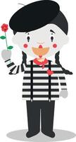 mignonne dessin animé illustration de une mime. femmes les professions séries vecteur