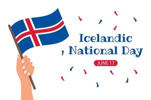 islandais nationale journée. bannière avec islandais drapeaux dans main. vacances illustration. vecteur