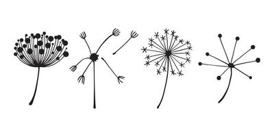 pissenlit fleur silhouettes. printemps saison épanouissement Blowball fleurs griffonnages illustration. pissenlit duveteux la nature silhouette vecteur