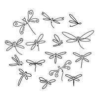 libellule ligne art griffonnage illustration, Facile et minimaliste insecte libellule logo conception. contour libellule logo vecteur