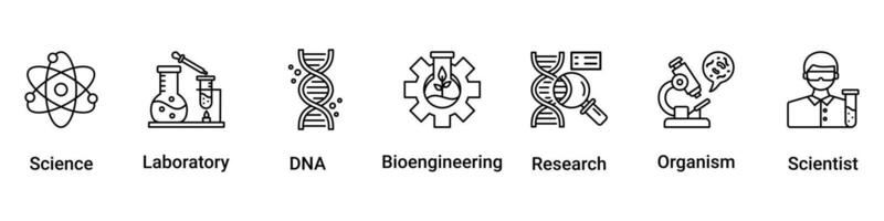 biotechnologie icône ensemble couler processus illustrationqui consiste de scientifique, bio-ingénierie, organisme, recherche, adn, laboratoire, science icône vecteur