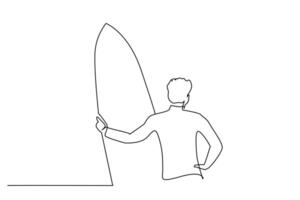 Jeune garçon surfant planche de surf l'eau sport mode de vie ligne art vecteur