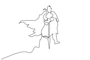 médiéval guerrier héros Extérieur épée pose plein corps longueur ligne art vecteur