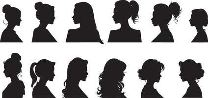 femmes id silhouette portraits ensemble vecteur