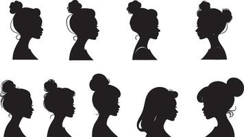 femmes id silhouette portraits ensemble vecteur