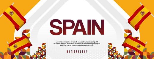 Espagnol nationale journée large bannière dans coloré moderne géométrique style. nationale et indépendance journée salutation carte avec Espagne drapeau. Contexte célébrer nationale vacances fête vecteur