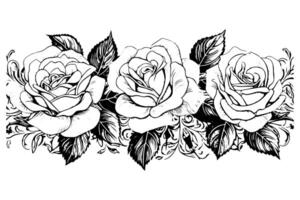 ancien floral tatouage dessiné à la main Rose contour dans baroque style imprimer. vecteur