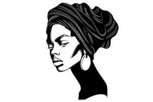 magnifique noir femme main tiré encre esquisser. logo pour beauté salon. gravé illustration. vecteur