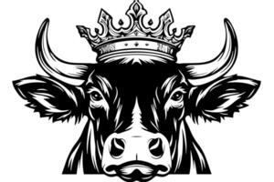 ancien vache dans couronne tête logo dessiné à la main illustration de laitier majesté. vecteur